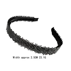Luxurious black headband with sparkling full rhinestones and fine mesh texture