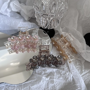 Pinces à cheveux XXL élégantes à fleurs en rose, gris et champagne avec des strass