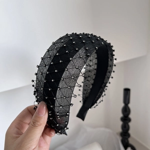 Cerchietto Largo Nero in Rete Vintage Con Strass Retro Cerchietto per Capelli Traspirante per Donna Accessori Capelli