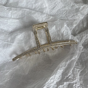 Elegant gold alloy rectangle hair claw clip with rhinestones and geometric cutout