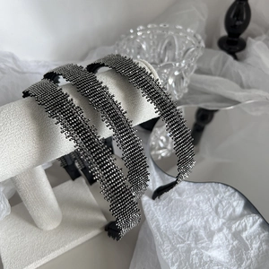 Luxury Vintage Rhinestone Headband With Teeth For Women Non-Slip Mesh Black Sparkling Hair Hoop Fashion Hair Accessories