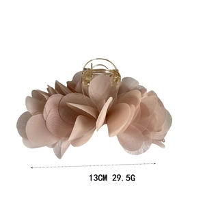 Large 13cm flower shark clip in apricot chiffon with gold metal base for women