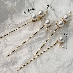 Ensemble de pics à cheveux dorés avec perles blanches pour coiffures de style français