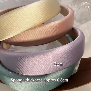 Thick sponge padded headband in 4 pastel colors with silk texture and 3cm width