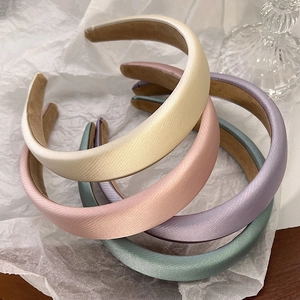 Women Wide Brim Padded Sponge Headband Elegant Satin Twill Fabric High Skull Top Hair Band Solid Color Hair Accessories
