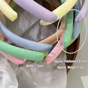 Serre-têtes éponges colorés en tissu doux pour femmes, largeur 1,5 cm et épaisseur 1 cm