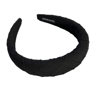 Handmade black padded sponge headband with pleated texture and wide design for women