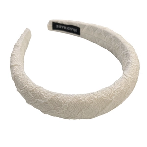 Elegant French style padded sponge headband with cream pleated fabric texture