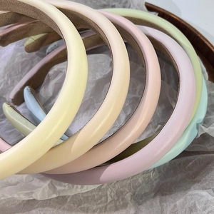 Puffy macaron color leather headbands set with thick padded design and non-slip lining