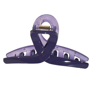 Pince à cheveux bicolore violette en acrylique transparent avec ressort métallique