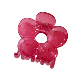 Pink translucent floral shark hair claw clip with 5 petals for women hair styling