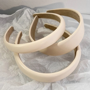 French Style Vintage Artificial Leather Sponge Padded Wide Headband For Women Minimalist Cream Hair Band Fashion Accessories