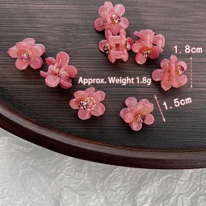 Otto mini fermagli per capelli a forma di fiore rosa con strass e componenti in metallo