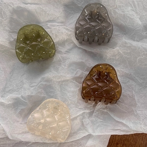 Lot de 4 pinces à cheveux ovales quadrillées aux couleurs gelée vert et ambre
