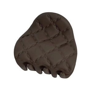 Matte dark brown hair claw clip featuring a French quilted lattice design on white background