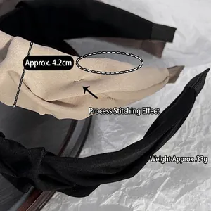 French style twisted wide pleated headband in black and beige woven fabric for women