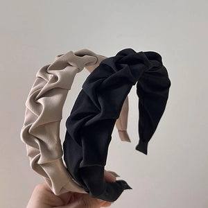French Vintage Pleated Wide Brim Headband For Women Fabric Hair Hoop High Skull Top Elegant Daily Hair Accessories