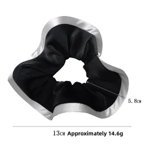 Detailed size specifications for the vintage style black and silver satin scrunchie accessory
