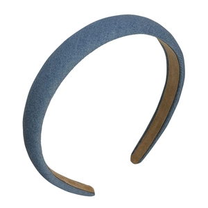 Retro denim sponge headband in light blue fabric with soft velvet lining for women