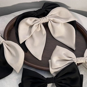 French Vintage Satin Bowknot Hair Clip Elegant Oversized Double Layered Bow Spring Clip For Women Hair Accessories