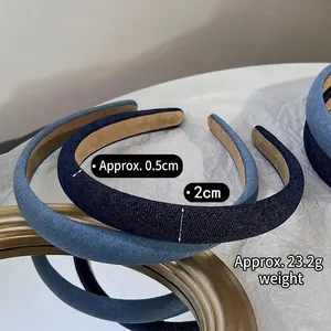 Elegant denim blue sponge headband in light and dark blue with non-slip inner lining