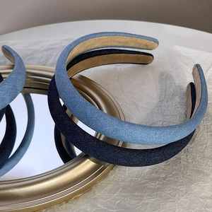 Vintage Denim Padded Headband Retro Denim Fabric Sponge Padded High Top Hairband Casual Elegant Hair Accessories For Women