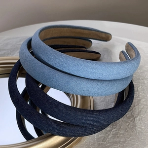 Elegant thick padded denim headband for women in light and dark blue wash finishes