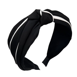 Classic black and white vintage knotted wide headband with elegant fabric texture