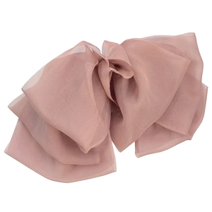 Elegant dusty pink oversized chiffon bow hair clip with layered organza fabric design