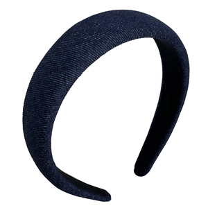 Vintage navy blue denim sponge headband with a wide padded design for a retro look