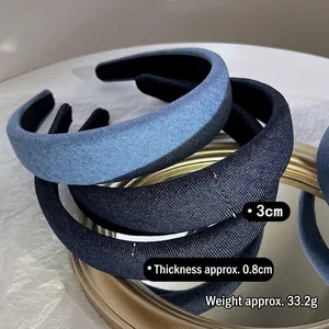 Padded denim sponge headband in light and dark blue with premium 3cm wide non-slip design