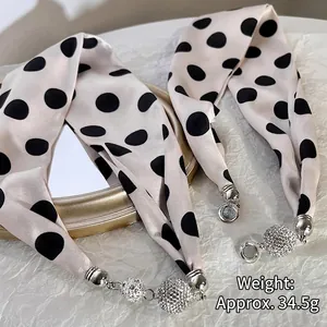 Polka dot magnetic headband scarf with sparkling rhinestone spheres and chic almond base