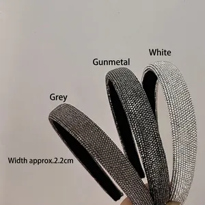Cerchietto per capelli con strass scintillanti in grigio, nero e bianco, larghezza 2,2 cm