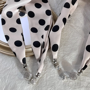 Polka dot satin headband scarf with magnetic rhinestone pendant for women accessories