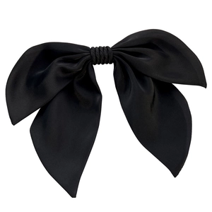 Elegant large black satin bow hair clip with double-layered French vintage style
