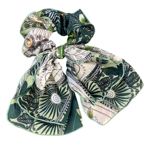 Floral print chiffon scrunchie with long streamers for elegant ponytail hair styling