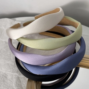French Style Padded Satin Headband Solid Color Thick Sponge Hair Band Retro High Top Hair Accessories For Women Daily Wear