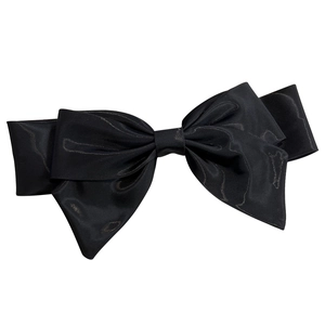 Elegant large black satin bow hair clip with multi-layer design and silky texture