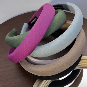 Vintage Sponge Padded Headband For Women French Style Thickened Fabric Hairband Elegant Wide Solid Color Hair Accessories