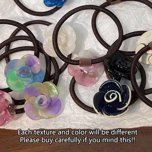 Elegant floral acetate hair ties with elastic bands in multiple colors and textures