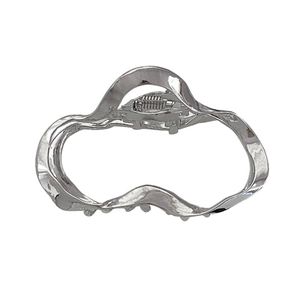 Minimalist silver wavy liquid metal hair claw clip with hollow cloud design
