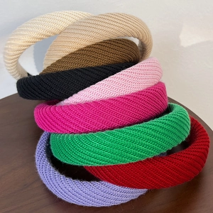 Serre-tête en Tricot Vintage Rembourré pour Femmes Bandeau en Éponge Large Épaissi Fait à la Main Texture Sergé Retro Style Français Accessoires pour Cheveux