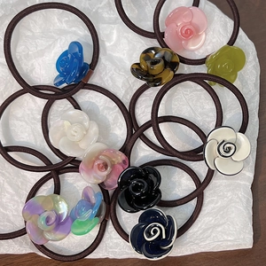 Elegant Camellia Flower Hair Scrunchies Acrylic Floral Elastic Hair Band High Elasticity Ponytail Holder Hair Accessories