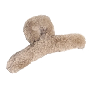 Plush light brown faux fur hair claw clip for women's elegant hairstyle accessory