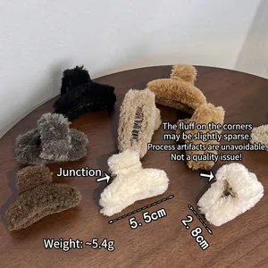 Faux fur hair claw clip set for women in six autumn colors with soft plush texture