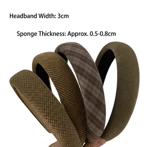 Set of 4 vintage green and brown fabric headbands with 3cm width and padded sponge design