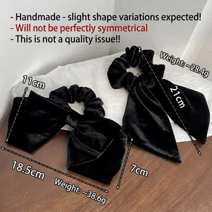 Elegant black velvet scrunchie set with oversized bow and long ribbon streamers