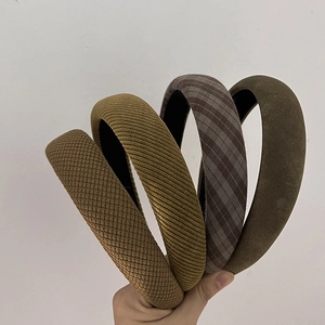 Retro plaid fabric wide headbands in assorted green and earth tones for women