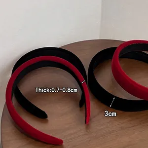 Retro red and black velvet padded headband with thick sponge for high cranial top hairstyle