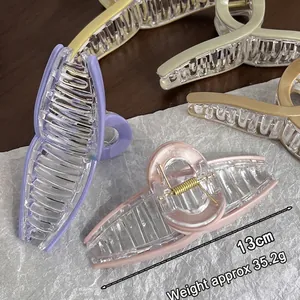 13cm large hair claw clip in pastel colors with striped hollow design for thick hair